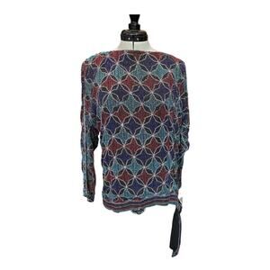 Vintage 80s Sister Max Silk Beaded Blouse India Boho Tie Side Top M